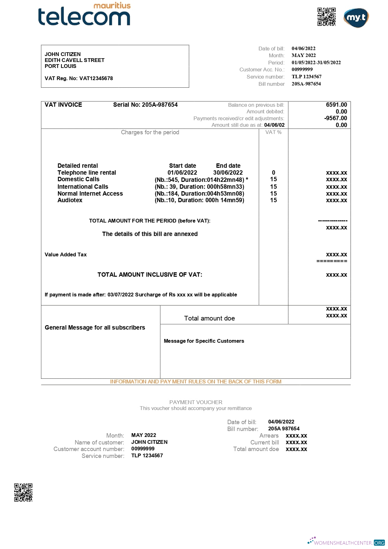 download download Mauritius Telecom Mauritius utility bill template in Word and PDF format PDF template PDF template